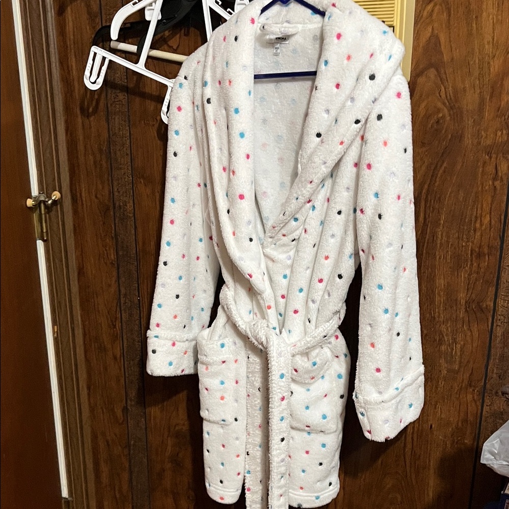 Sonoma Plush White Robe with Colorful Dots